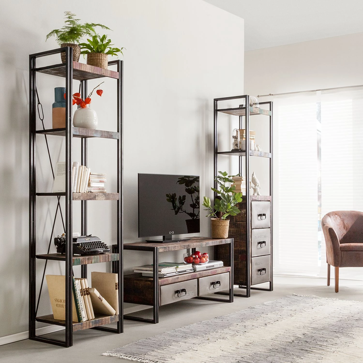 Red Living Ensemble mural Factory - Manguier massif / Métal - Marron vintage 3 Red Living Ensemble mural Factory - Manguier massif / Métal - Marron vintage