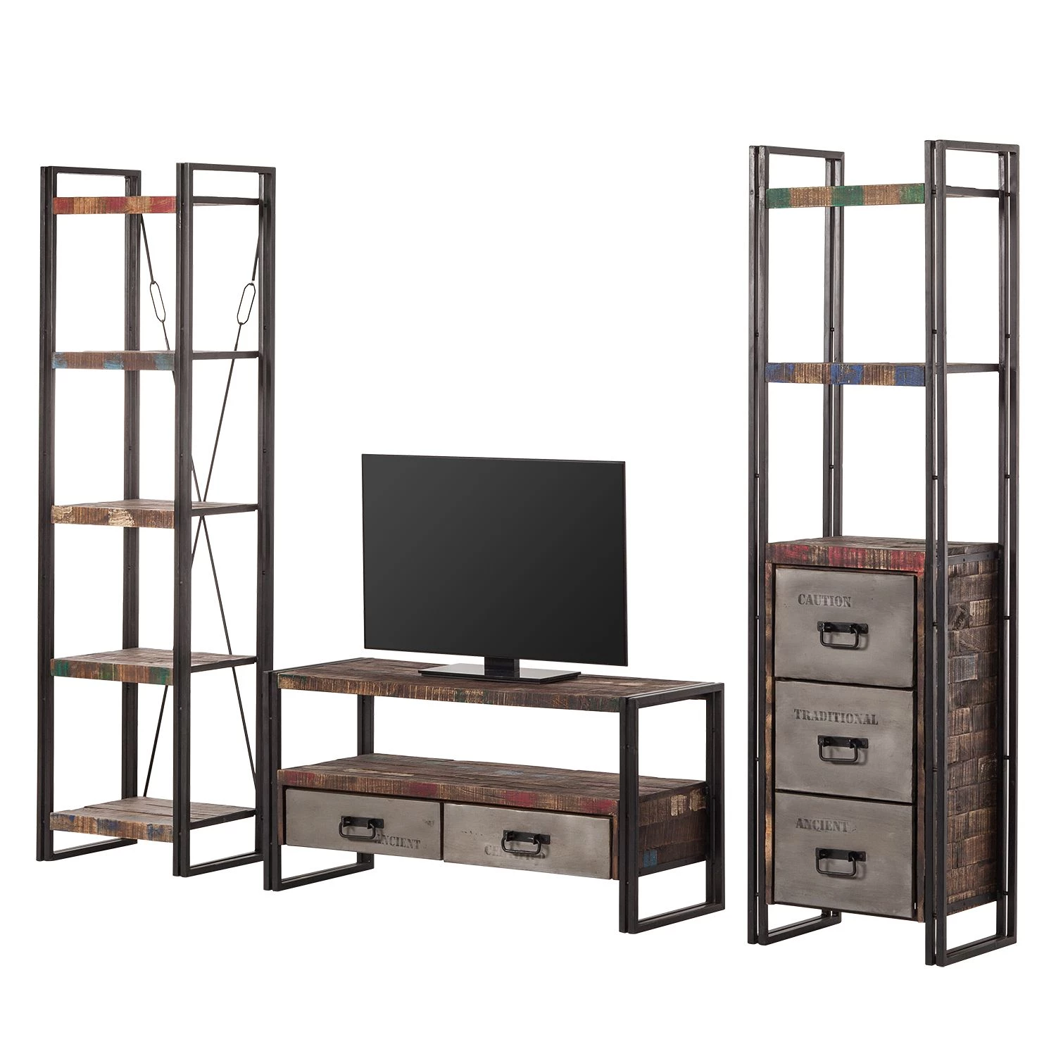 Red Living Ensemble mural Factory - Manguier massif / Métal - Marron vintage 4 Red Living Ensemble mural Factory - Manguier massif / Métal - Marron vintage – Image 2