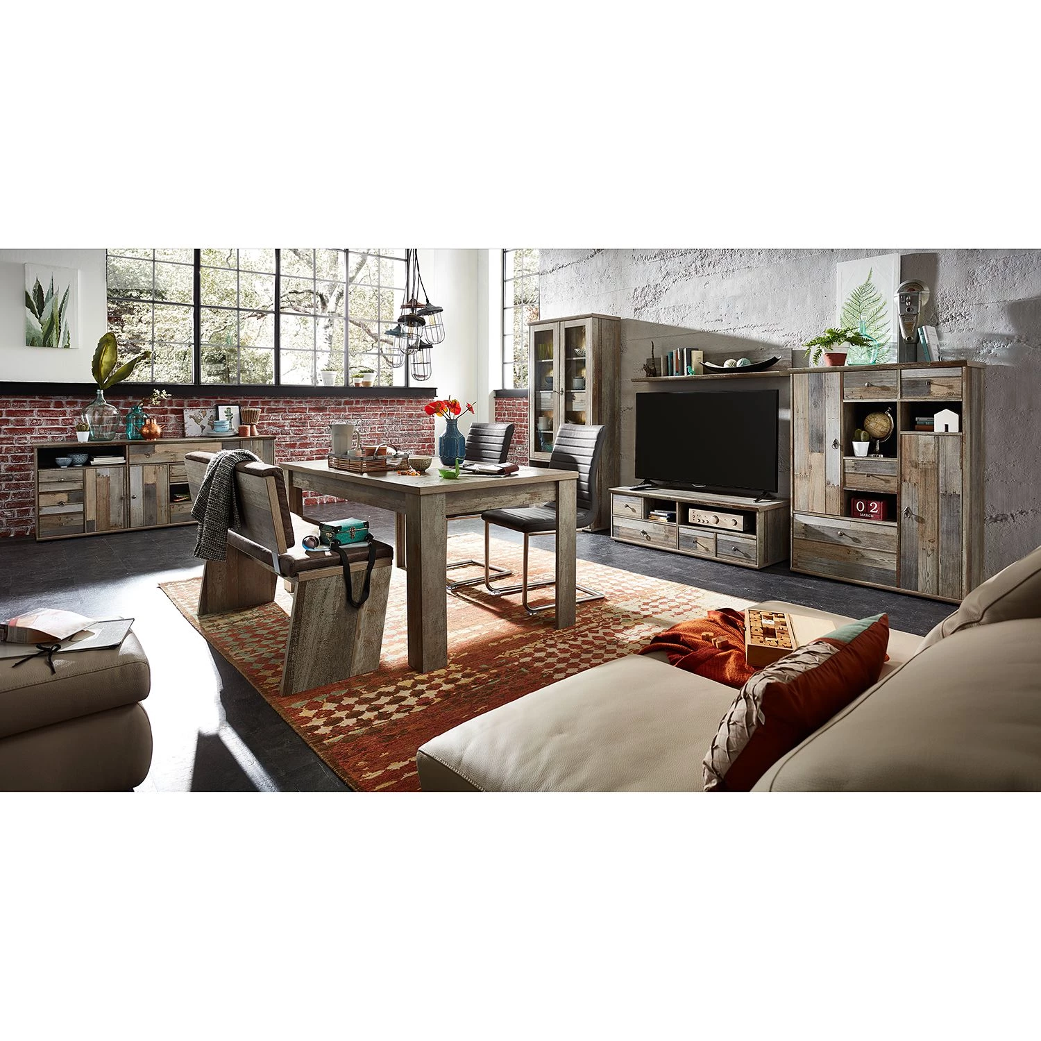 Red Living Meuble TV Tapara - 4 éléments - Avec éclairage - Marron / Gris 5 Red Living Meuble TV Tapara - 4 éléments - Avec éclairage - Marron / Gris – Image 3