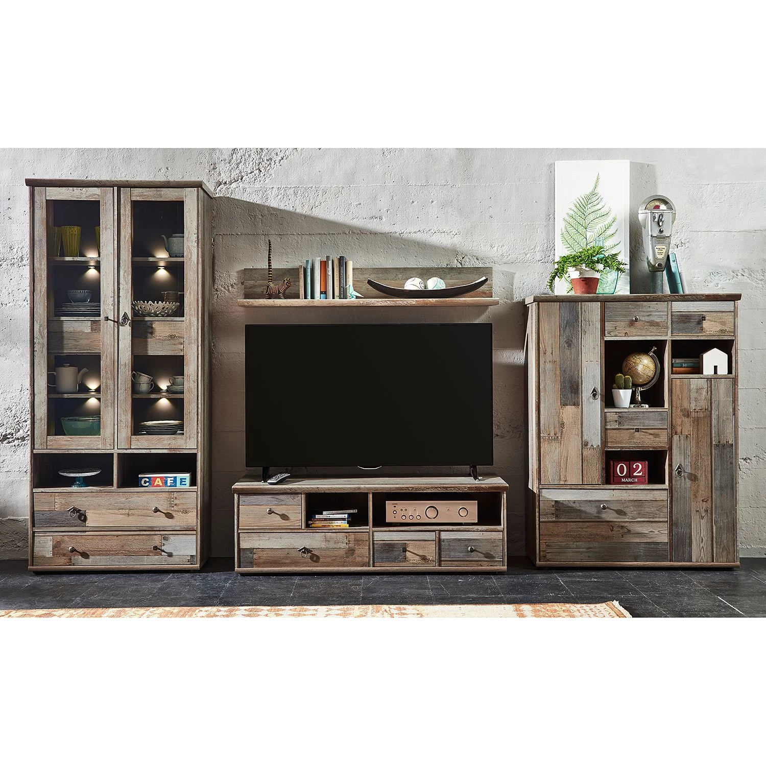 Red Living Meuble TV Tapara - 4 éléments - Avec éclairage - Marron / Gris 3 Red Living Meuble TV Tapara - 4 éléments - Avec éclairage - Marron / Gris