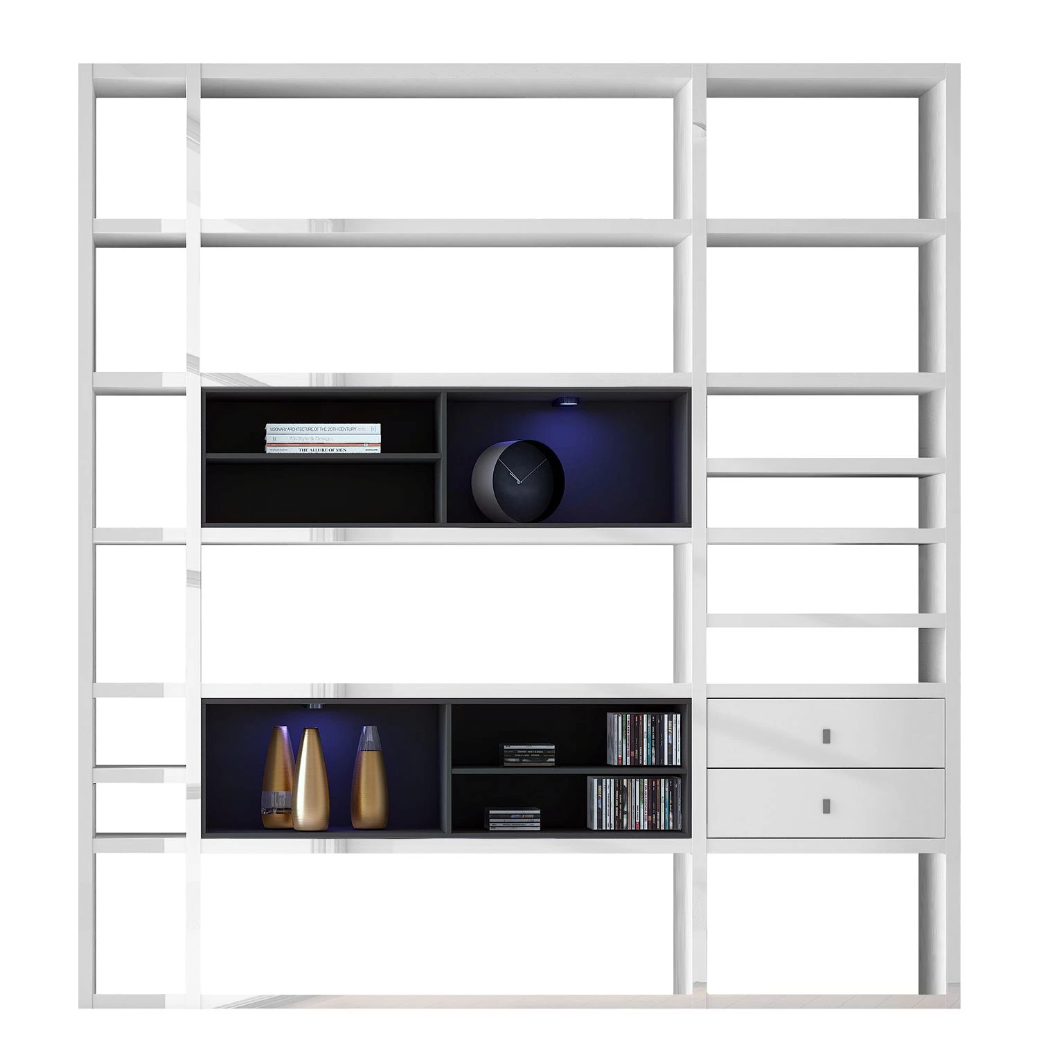 Loftscape Etagère XL Emporior II - Blanc brillant / Noir - Avec éclairage 3 Loftscape Etagère XL Emporior II - Blanc brillant / Noir - Avec éclairage