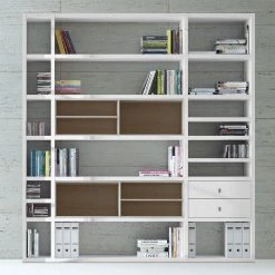 Loftscape Etagère XL Emporior II - Blanc brillant / Imitation chêne de Sonoma - Sans éclairage -Meubles de salon Soldes xl regalwand emporior ii ohne beleuchtung hochglanz weiss eiche sonoma dekor 2208078