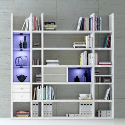 Loftscape Etagère XL Emporior IIl.A - Blanc brillant / Blanc - Avec éclairage -Meubles de salon Soldes xl regalwand emporior iii a rgb led beleuchtung hochglanz weiss weiss 3397565