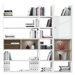 Loftscape Etagère XL Emporior lV - Blanc brillant / Imitation chêne de Sonoma - Avec éclairage