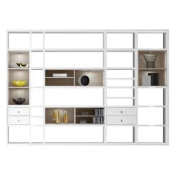 Loftscape Etagère XXL Emporior III - Blanc brillant / Imitation chêne de Sonoma - Avec éclairage