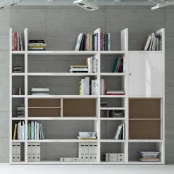 Loftscape Etagère XXL Emporior l.B - Blanc brillant / Imitation chêne de Sonoma - Sans éclairage -Meubles de salon Soldes xxl regalwand emporior iv b ohne beleuchtung hochglanz weiss eiche sonoma dekor 2202554