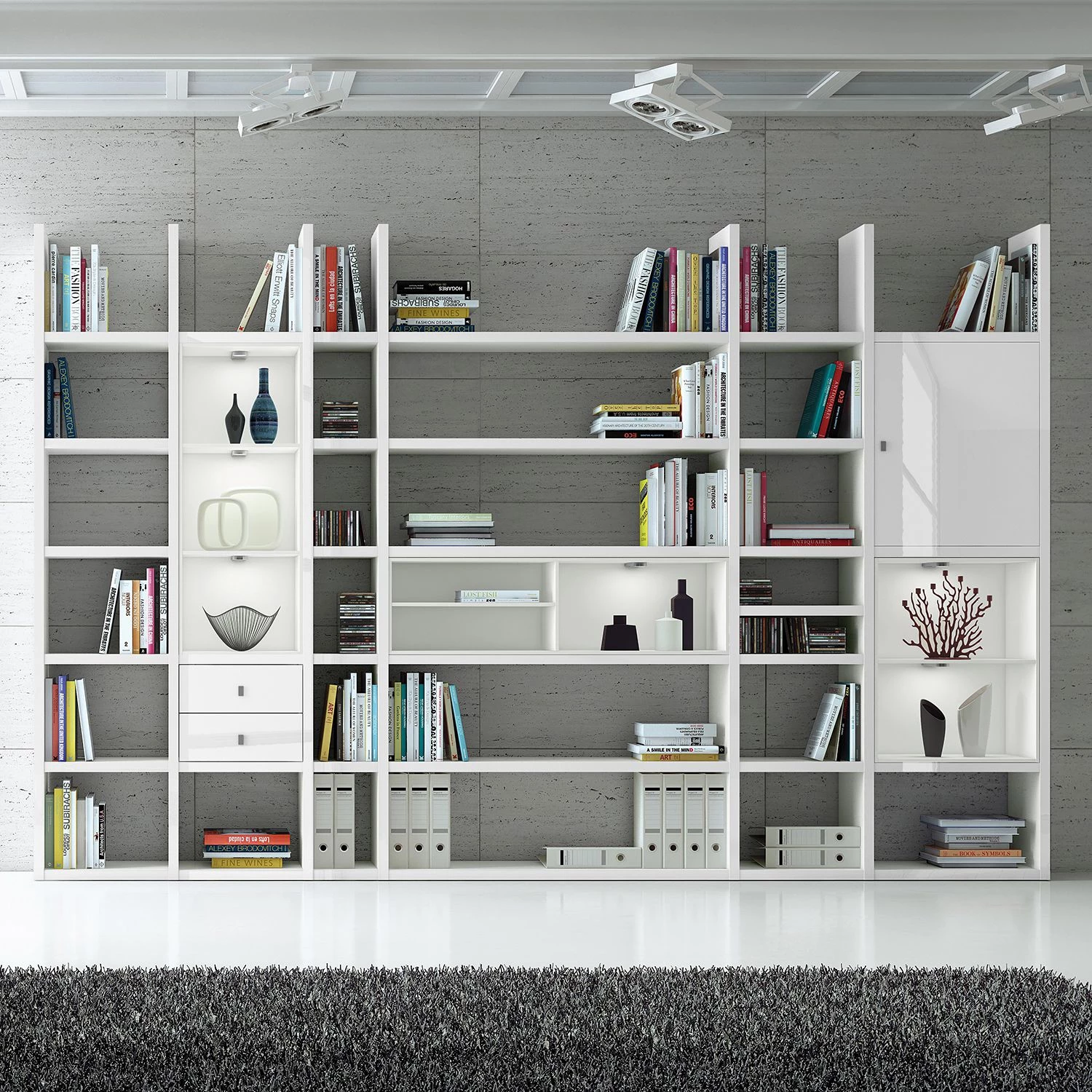 Loftscape Etagère XXL Emporior V.A - Blanc brillant / Blanc - Avec éclairage 4 Loftscape Etagère XXL Emporior V.A - Blanc brillant / Blanc - Avec éclairage – Image 2